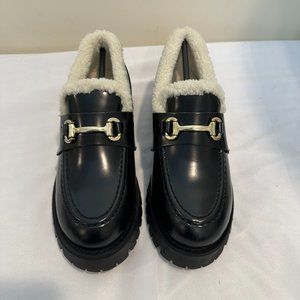 Steve Madden Lando-F Leather Bit Buckle Shearling Platform Loafers Size 9.5